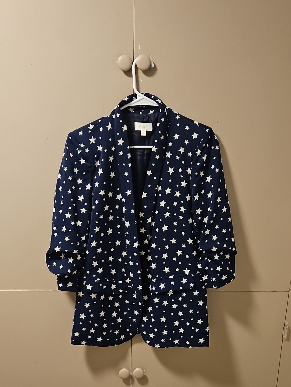 ODDY Navy and White Star-Print Open Blazer